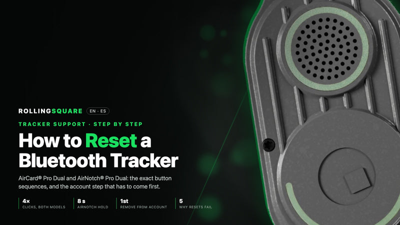 How to reset a Bluetooth tracker: close-up of the Rolling Square AirNotch Pro Dual function button and speaker grille