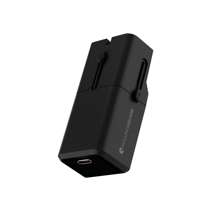 Pocket Travel Charger - US/EU/UK/AU plugs - 30W - 1 Port - Compact black pocket travel charger with retractable plugs and a USB-C port. - Rolling Square