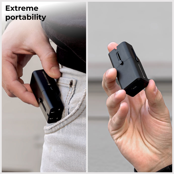Pocket Travel Charger - US/EU/UK/AU plugs - 30W - 1 Port - Compact black pocket travel charger with retractable US/EU/UK/AU plugs, sleek design. - Rolling Square