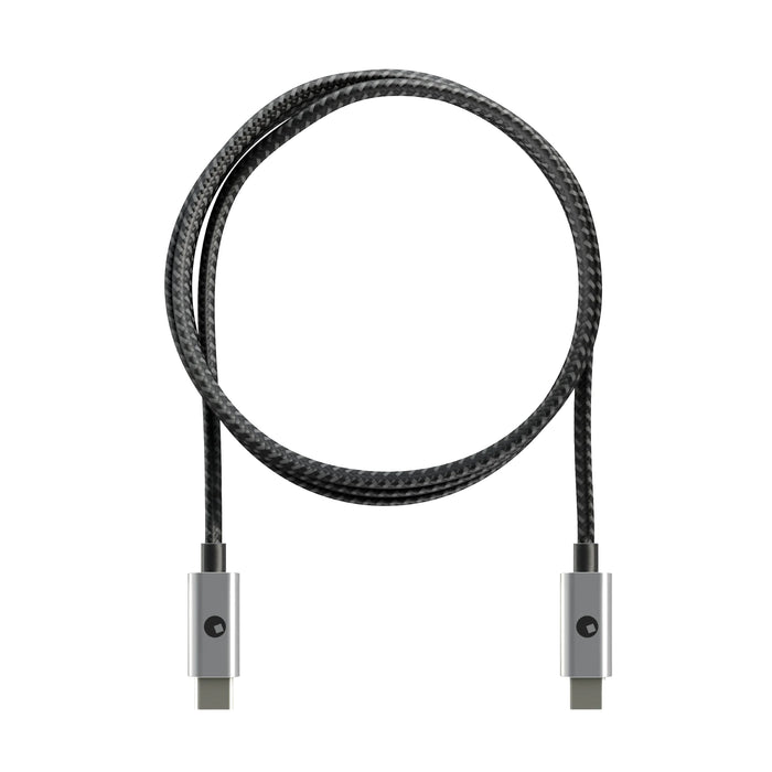 Essential Cable - The USB-C 100W Standard - 1.5m / 5ft - Black braided USB-C to USB-C cable with silver aluminum connector housings, 1.5m length. - Rolling Square