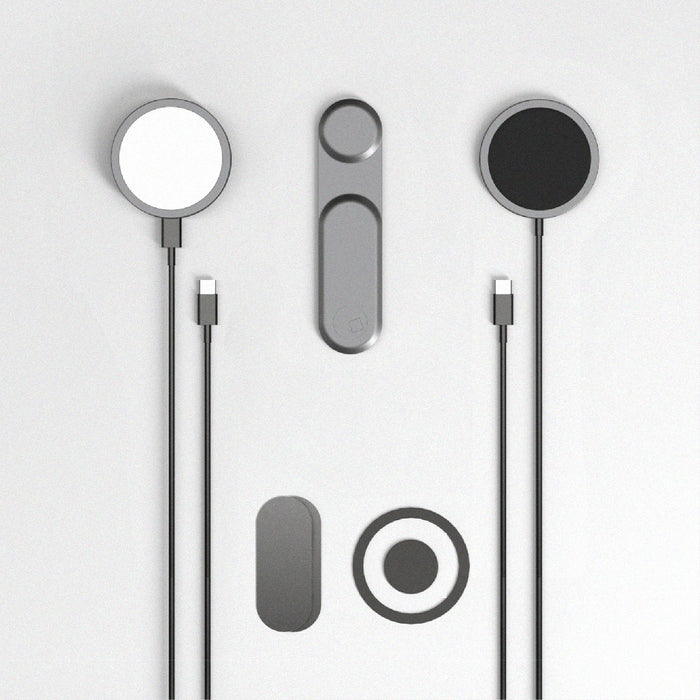 EDGE® Full Kit - Productivity magnetic kit - Carrara White - Magnetic productivity kit in carrara white and basalt grey with circular chargers and metallic mounts. - Rolling Square