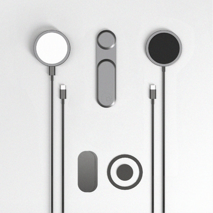 EDGE® Full Kit - Productivity magnetic kit - Carrara White - Magnetic productivity kit in carrara white and basalt grey with circular chargers and metallic mounts. - Rolling Square