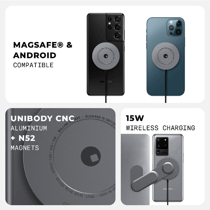EDGE® Full Kit - Productivity magnetic kit - Carrara White - Magnetic wireless charger with unibody CNC aluminum design, N52 magnets, compatible with MagSafe and Android devices,. - Rolling Square