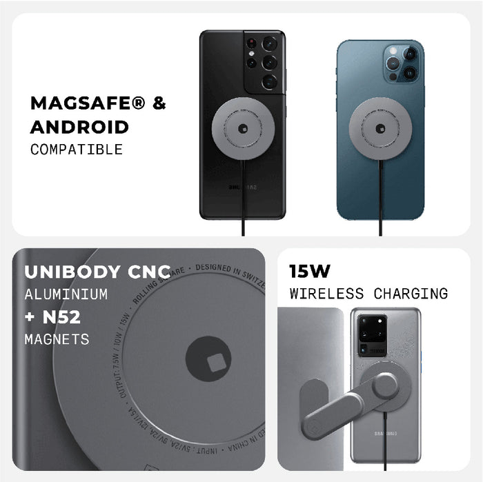 EDGE® Full Kit - Productivity magnetic kit - Carrara White - Magnetic wireless charger with unibody CNC aluminum design, N52 magnets, compatible with MagSafe and Android devices,. - Rolling Square