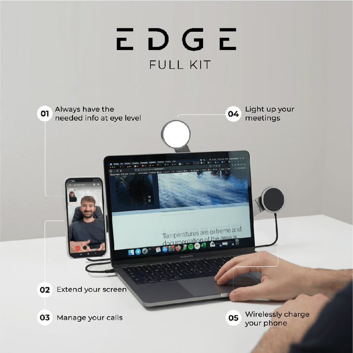 EDGE® Full Kit - Productivity magnetic kit - Carrara White - Magnetic productivity kit with phone and tablet stands plus wireless charging pad in black and silver. - Rolling Square