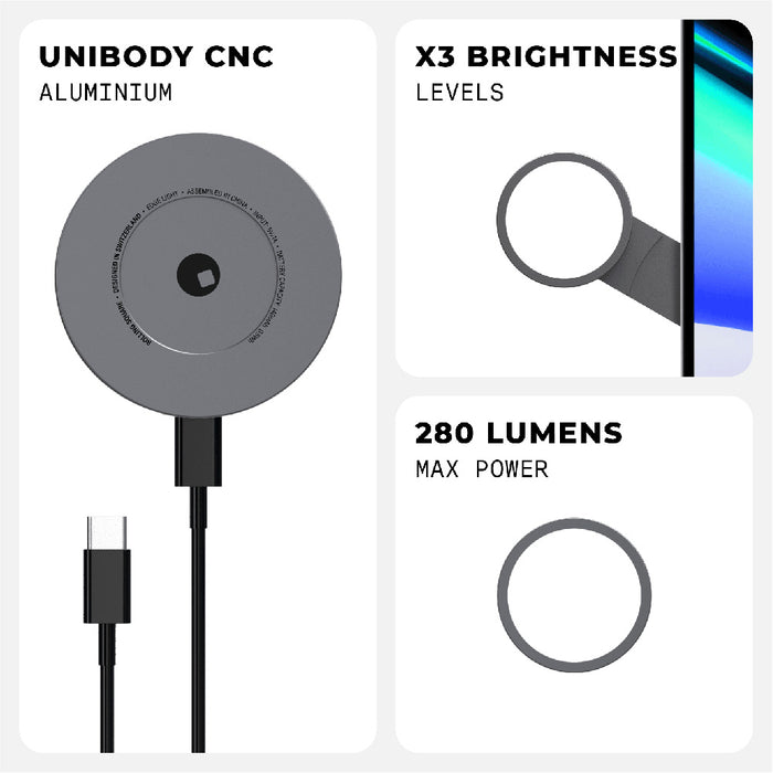 EDGE® Full Kit - Productivity magnetic kit - Carrara White - Circular unibody CNC aluminum wireless charger with USB-C cable and three brightness levels indicator. - Rolling Square