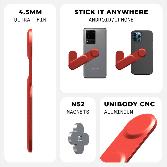 EDGE® Full Kit - Productivity magnetic kit - Carrara White - Slim red magnetic phone holder kit with unibody CNC aluminum design and N52 magnets. - Rolling Square