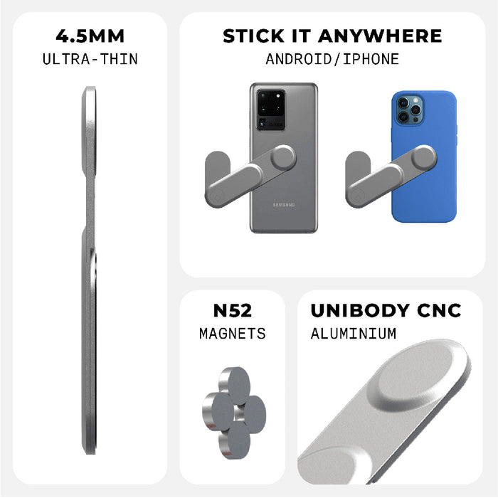 EDGE® Full Kit - Productivity magnetic kit - Carrara White - Ultra-thin 4.5mm silver magnetic phone holder with N52 magnets and CNC aluminum unibody design, shown attached to gray and. - Rolling Square