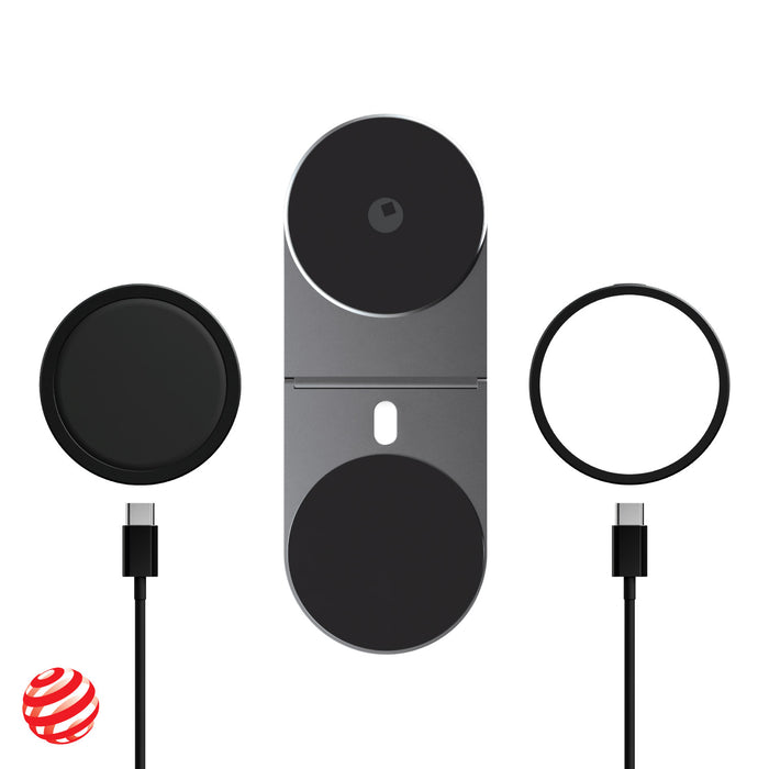 EDGE® Pro Full Kit - MagSafe modular kit - Hyperspace Black - MagSafe modular wireless charger kit with dual black charging pads and sleek gray central hub. - Rolling Square