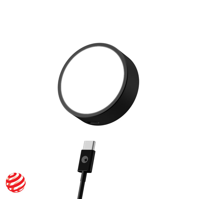 EDGE® Pro Light - 1000lm portable light - Hyperspace Black - Compact round portable light with bright white diffuser and black housing, USB-C charging cable included. - Rolling Square