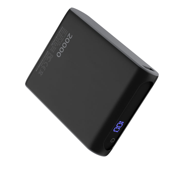 Essential Power Bank - 20,000mAh capacity, on-the-go - Black - Sleek black power bank with 20,000mAh capacity and digital charge display. - Rolling Square
