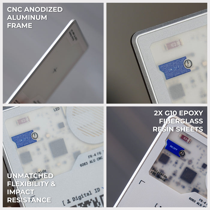 AirCard™ Pro - Android & Apple Bluetooth tracker - Black - Apple Network - Black slim Bluetooth tracker with CNC anodized aluminum frame and blue epoxy fiberglass resin sheets. - Rolling Square