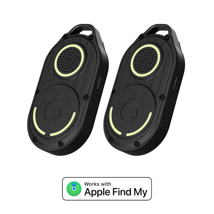 AirNotch™ Pro - Android & Apple Bluetooth tracker - Black - Apple Network - Two black AirNotch™ Pro Bluetooth trackers with circular LED accents compatible with Apple Find My network. - Rolling Square