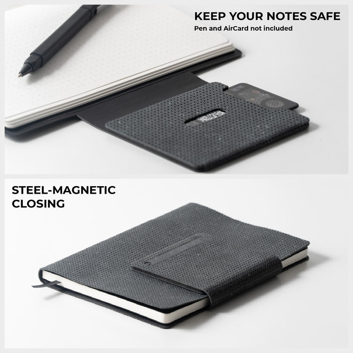 AirCard™ Notebook - A5 notebook made for AirCard - Grainy Black - Grainy black A5 notebook with steel-magnetic closing and textured cover with AirCard slot. - Rolling Square