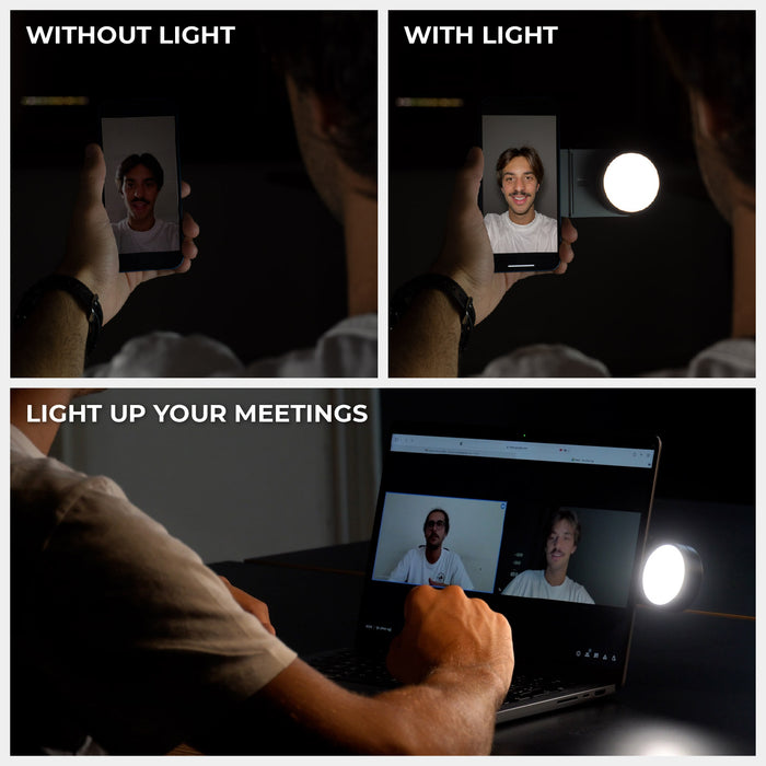 EDGE® Pro Full Kit - MagSafe modular kit - Hyperspace Black - MagSafe modular light clip attached to phone and laptop illuminating video calls in dark settings. - Rolling Square