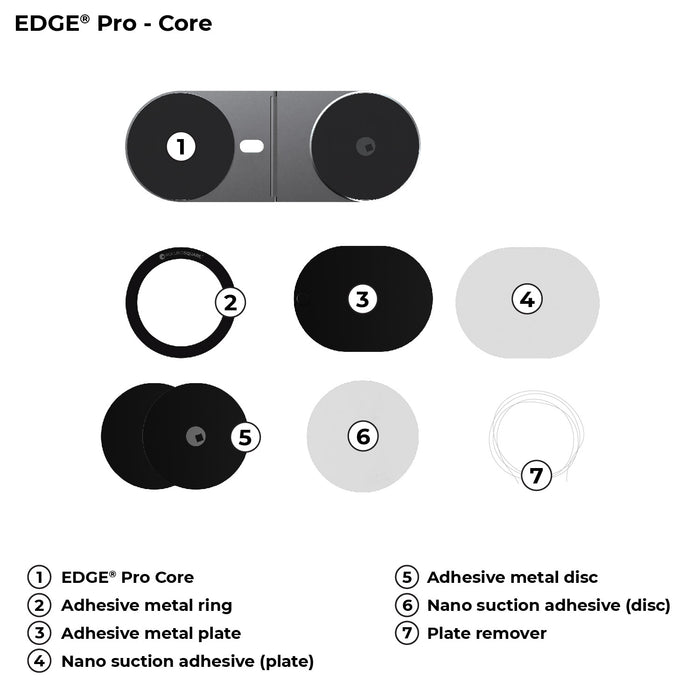 EDGE® Pro Core - MagSafe phone & tablet holder - Hyperspace Black - Compact black and gray MagSafe phone and tablet holder with adhesive metal plates and disc components. - Rolling Square