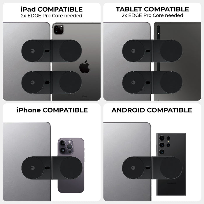 EDGE® Pro Tablet kit - MagSafe phone & tablet holder - Hyperspace Black - MagSafe-compatible EDGE Pro Tablet kit holding iPad, tablet, iPhone, and Android devices in Hyperspace Black and Asteroid. - Rolling Square