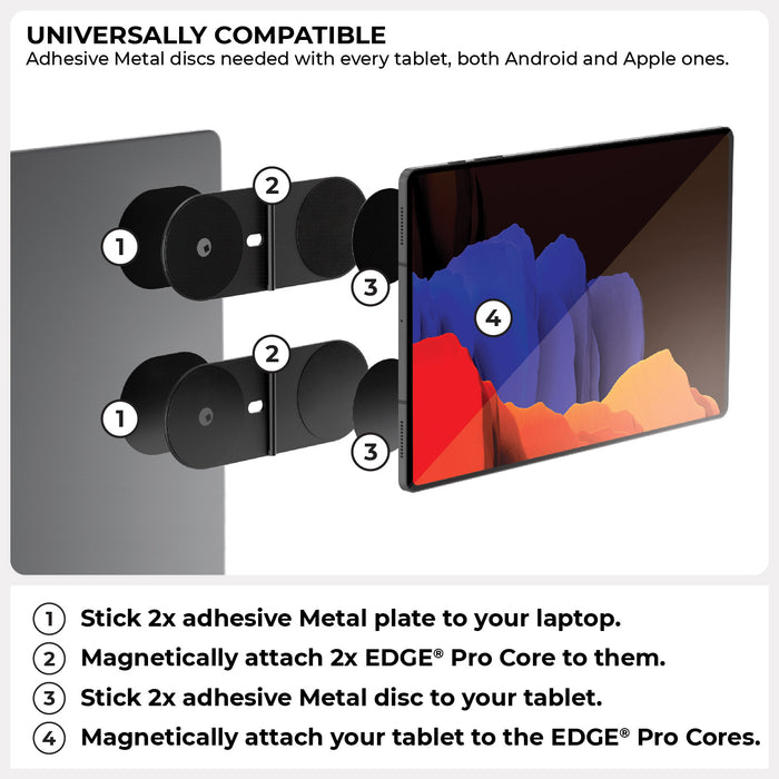 EDGE® Pro Tablet kit - MagSafe phone & tablet holder - Hyperspace Black - Magnetic EDGE Pro Tablet kit with adhesive metal plates holding a tablet to a laptop in black and gray colors. - Rolling Square