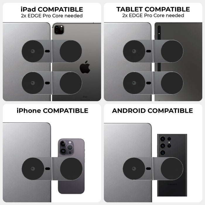 EDGE® Pro Tablet kit - MagSafe phone & tablet holder - Hyperspace Black - Magnetic MagSafe phone and tablet holder system showing compatibility with iPad, tablet, iPhone, and Android devices in. - Rolling Square