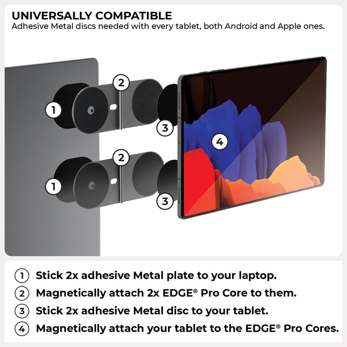 EDGE® Pro Tablet kit - MagSafe phone & tablet holder - Hyperspace Black - Magnetic EDGE Pro Tablet kit with adhesive metal plates attaching tablet to laptop in black and gray variants. - Rolling Square