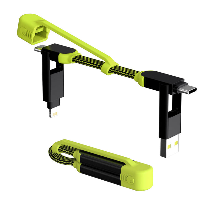 inCharge® XL Pocket - 100W, 6in1 keyring cable - Dragon Green - Compact dragon green keyring cable with 6 connectors, braided design, and black accents. - Rolling Square