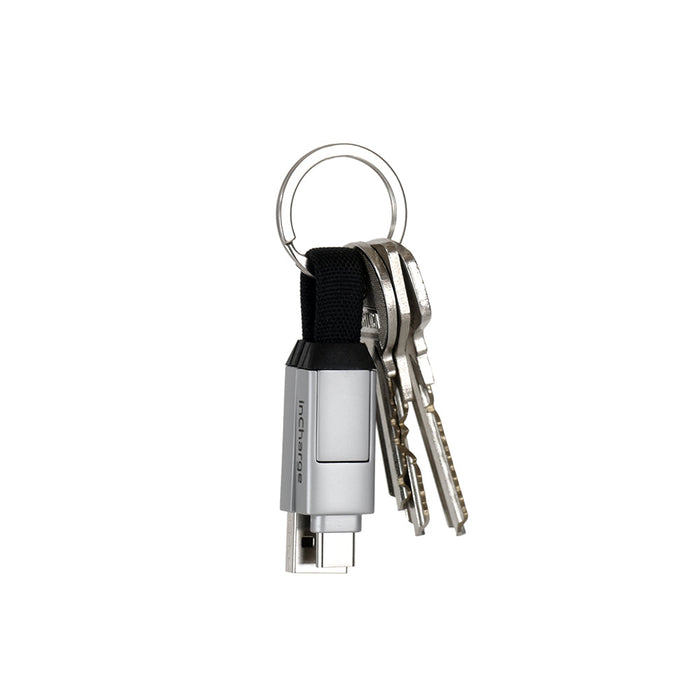 inCharge® 6 - 15W, 6in1 keyring cable - Mercury Gray - Compact Mercury Gray keyring cable with multiple connectors and attached keys. - Rolling Square