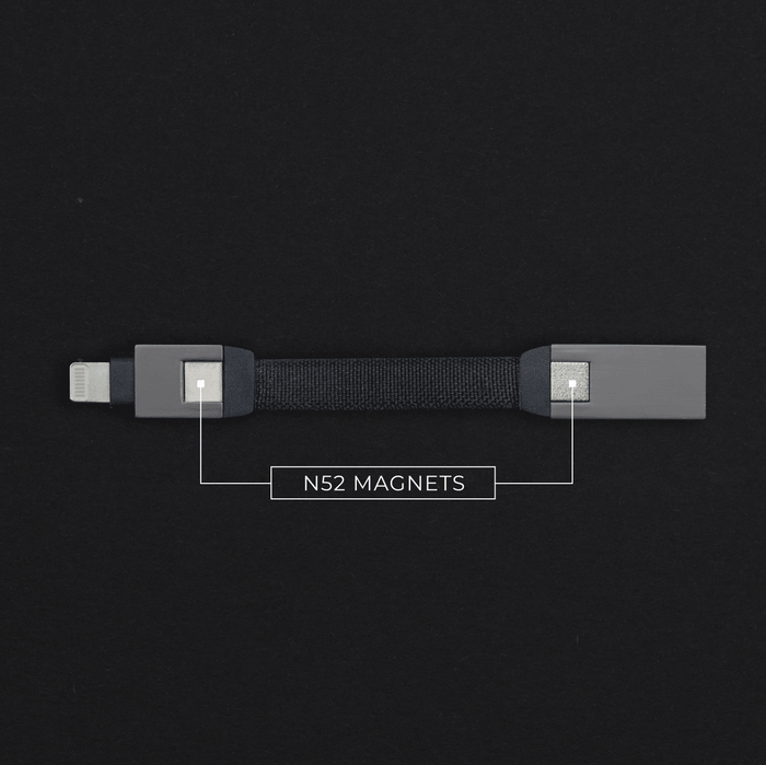 inCharge® Mini - The Smallest cable ever - USB to Lightning - Compact black magnetic charging cable with N52 magnets and USB to Lightning connectors. - Rolling Square