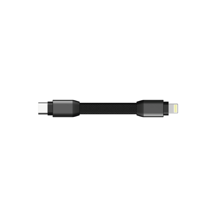 inCharge® Mini - The Smallest cable ever - USB to Lightning - Compact black charging cable with USB-C and Lightning connectors on each end. - Rolling Square
