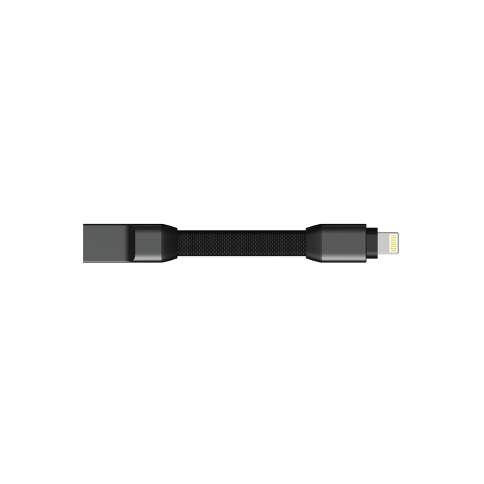 inCharge® Mini - The Smallest cable ever - USB to Lightning - Compact black charging cable with USB-C and Lightning connectors on each end. - Rolling Square